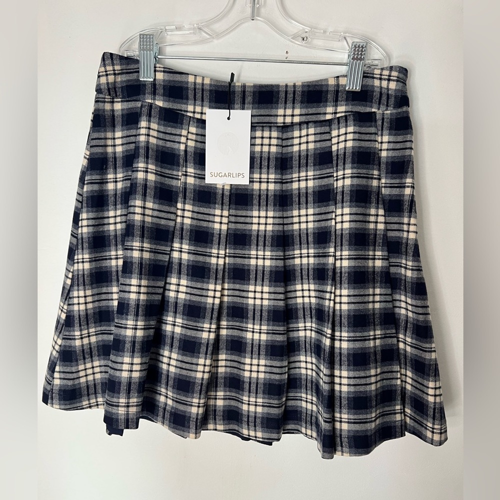 SugarLips Hillard Plaid Mini Skirt XS in Blue Combo NWT